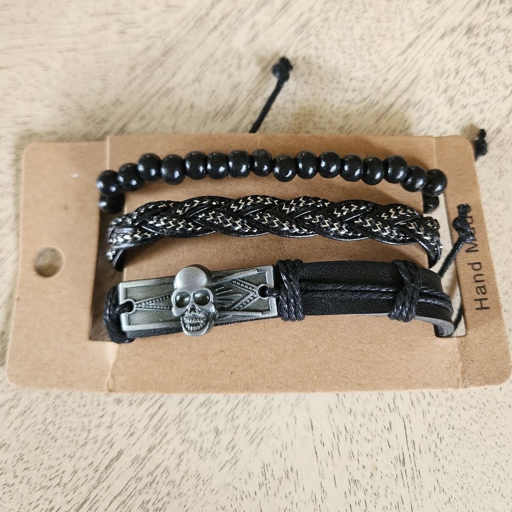 Black and Silver Skull Bracelet Set